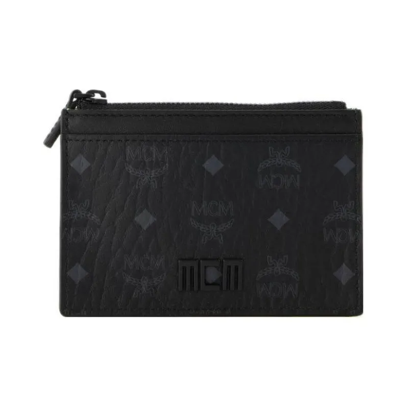 MCM Tech Artificial Leather Cow Leather Patchwork Money Clip Card Holder Men's Black-1