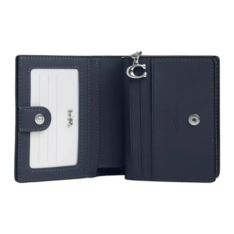 COACH Snap Wallet Cow Leather, Textile Wallet Mini Women's Silver With Dark Denim-2