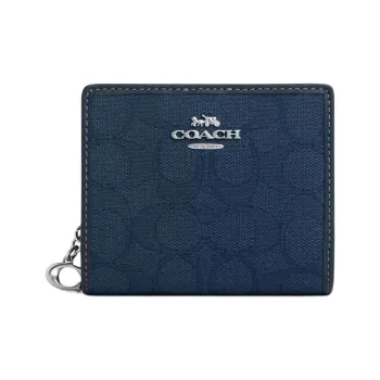 COACH Snap Wallet Cow Leather, Textile Wallet Mini Women's Silver With Dark Denim