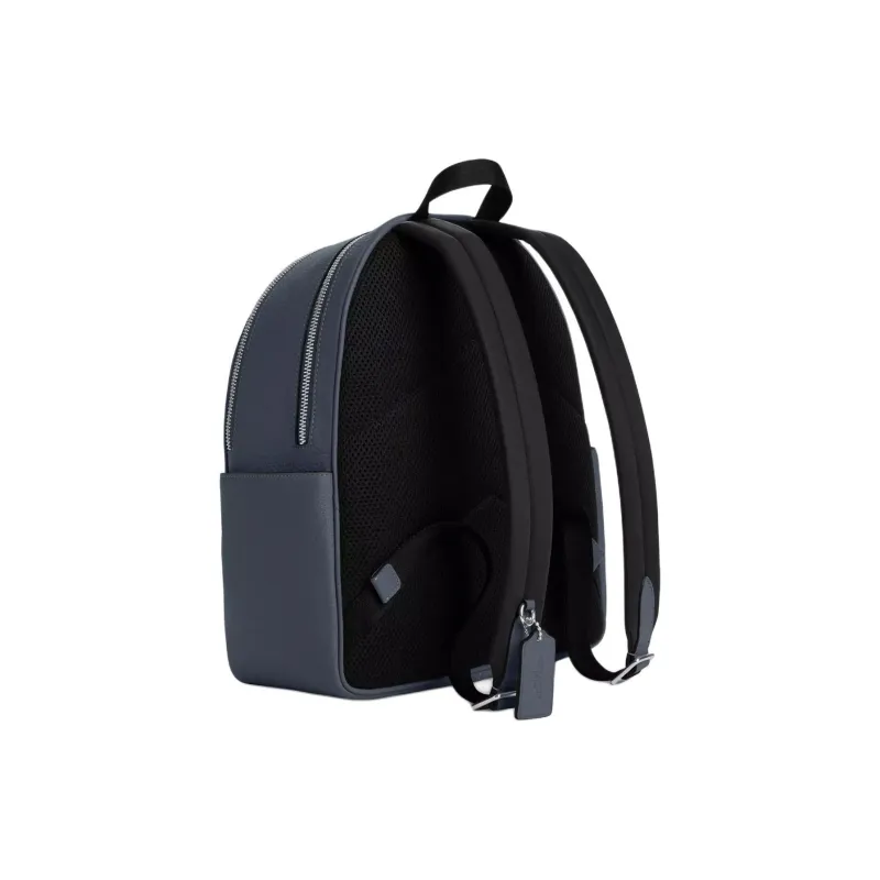 COACH Court Pebbled Leather Backpack Large Size Women's Silver & Denim Blue-1