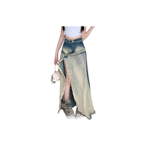 EOEI Denim Long Skirts Women's Light Gray