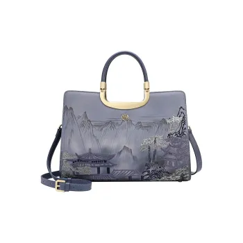 Ancient Yi Xi Cow Leather Commute Shoulder Bag, Crossbody Bag, Handbag Women's Dark Blue
