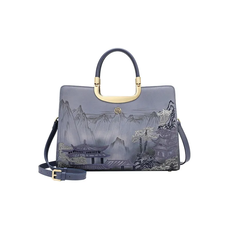 Ancient Yi Xi Cow Leather Commute Shoulder Bag, Crossbody Bag, Handbag Women's Dark Blue-0