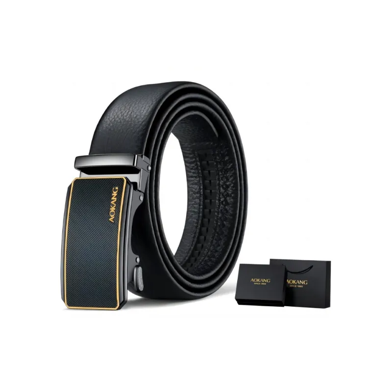 AOKANG Business Commute Matte Fine Texture Pattern Belt Cow Leather Belts Men's 3.5cm Width-3