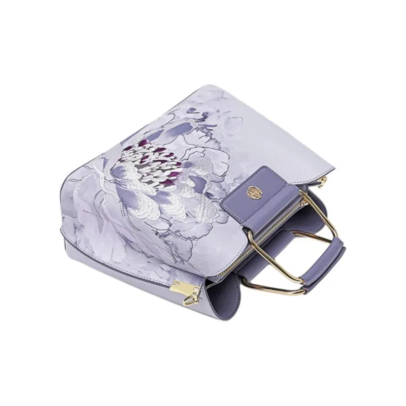 Ancient Yi Xi Cow Leather Cheongsam Hanfu Shoulder Bag, Crossbody Bag, Elegant Mom Bag Women's Hyacinth Purple-4
