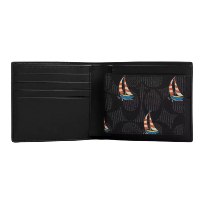 COACH 3 IN 1 Wallet Signature Canvas Wallet Mini Women's Charcoal Multicolor-1