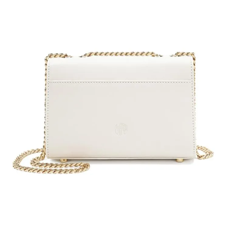 Ancient Yi Xi Cow Leather Niche Crossbody Bag, One Shoulder Chain Bag Trumpets Women's Ecru-2