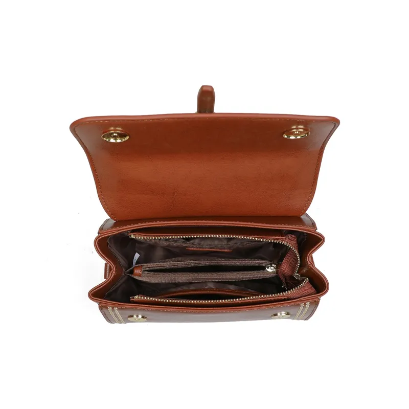 PT'SON Cow Leather With Synthetic Leather Handbag, Shoulder Bag, Crossbody Bag Small Size Women's Brown-3