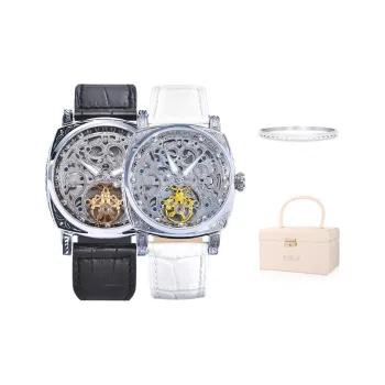 VRQ Faith Series Automatic Mechanical Movement Genuine Leather Strap Watch Unisex Cut Out Dial