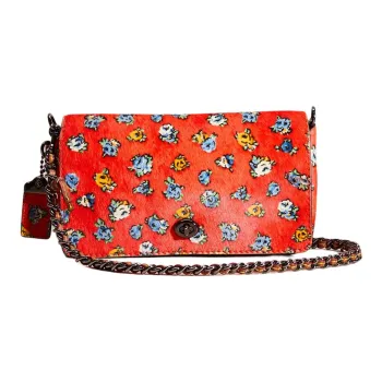 COACH Dinky Calfskin Mobile Phone Crossbody Bag Medium Size Women's Red