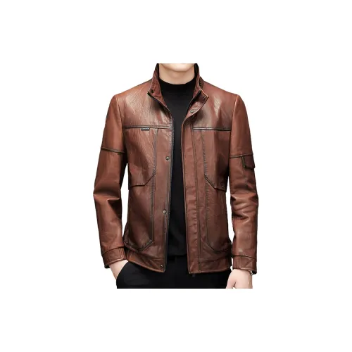 PIERRE CARDIN Leather Jackets Men Red Brown