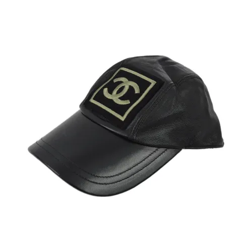 CHANEL Lambskin Baseball Caps Unisex Black