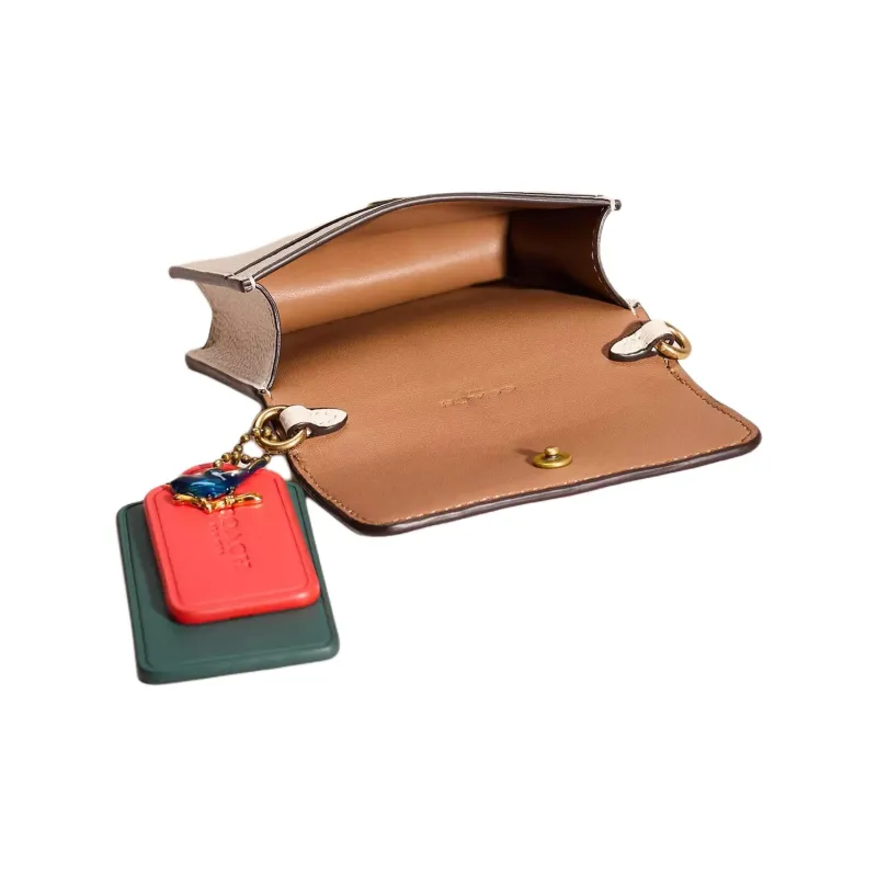 COACH Flap Card Case Pebbled Leather Card Holder Mini Women's Chalk-2