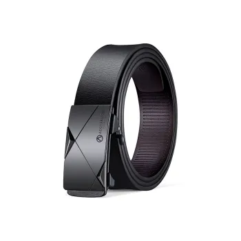 AUGTARLION Business Luxe Cut off Flat Front Waistband Pants Leather Belts Men's Width  3.5cm