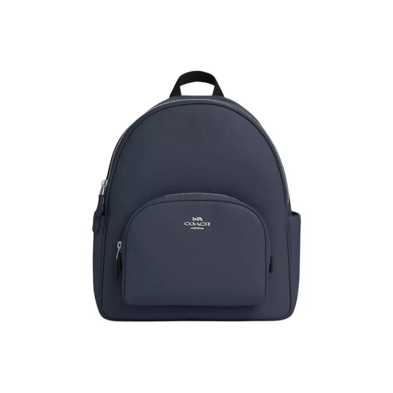 COACH Court Pebbled Leather Backpack Large Size Women's Silver & Denim Blue-0