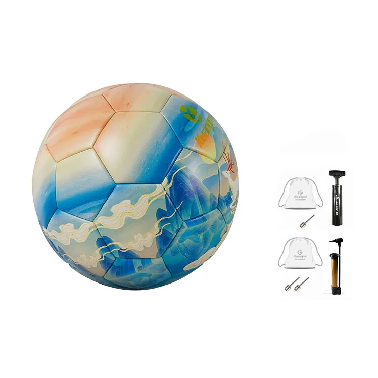 Kuangmi Size 5 Soccer PVC Hand Stitched Soccer Ball Unisex Orange Blue Yellow-2