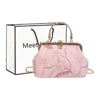 Fitchell Embroidery Versatile One Shoulder Handbag Crossbody Bag Regular Women's Pink/White/Blue