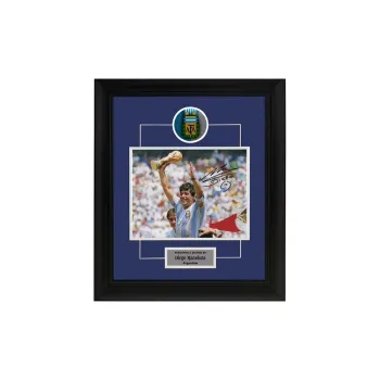 Three For Ball King Maradona World Cup Argentina Team Signed Photo Piece Included SA Certificate Framed