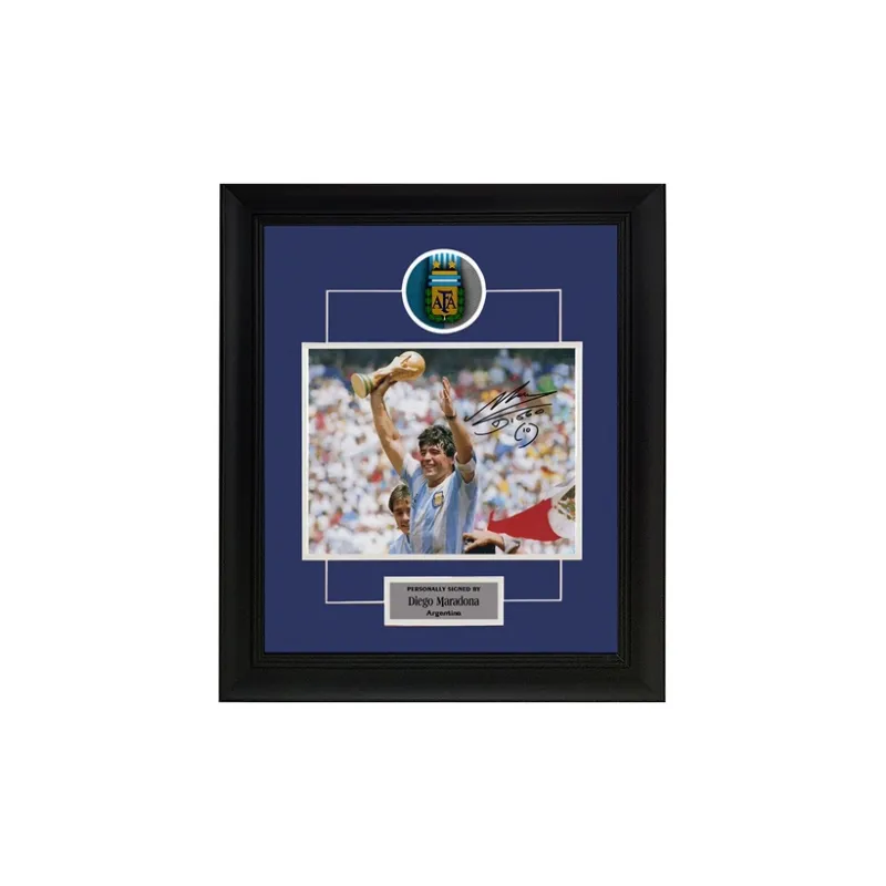 Three For Ball King Maradona World Cup Argentina Team Signed Photo Piece Included SA Certificate Framed-0