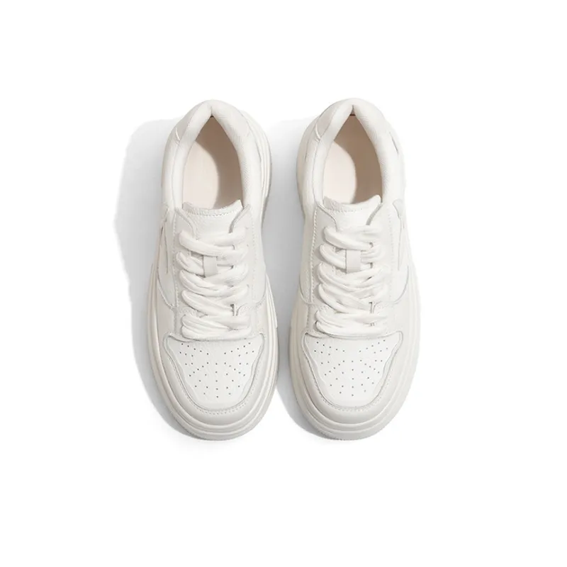 Old Meow Low Top Height Increasing Breathable Sports Skateboard Shoes Women's White-3