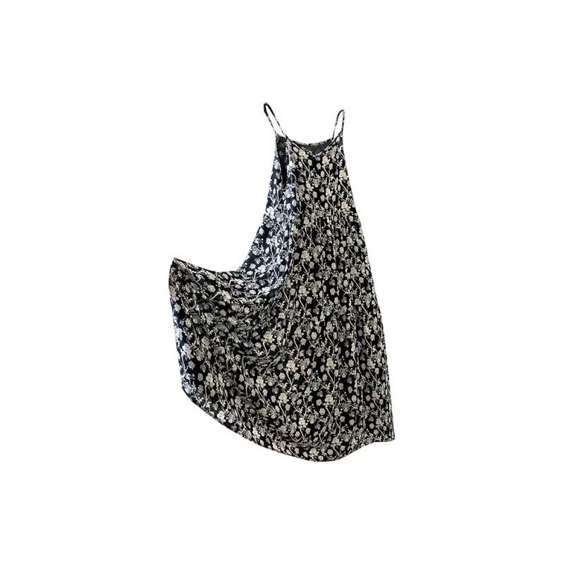 Cypress House Slip Dresses Women's Black Background With White Flowers-2
