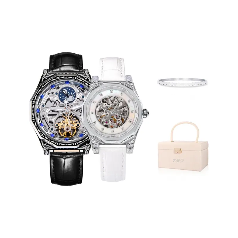 VRQ Polina M03 Couple Watches Automatic Mechanical Movement Genuine Leather Strap Watch Unisex Cut Out Dial-0
