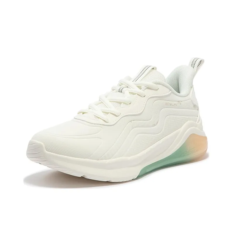 361° Cushioning, Wear Resistant Low Top Casual Running Shoes Women's White Green-1