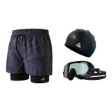 Black Blue+Black Swim Goggles+Black Swimming Cap