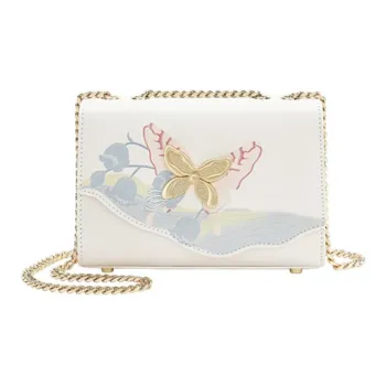 Ancient Yi Xi Cow Leather Niche Crossbody Bag, One Shoulder Chain Bag Small Size Women's Ecru