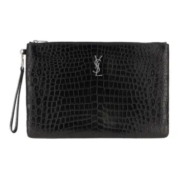 SAINT LAURENT Monogram Leather Clutch Women's Black