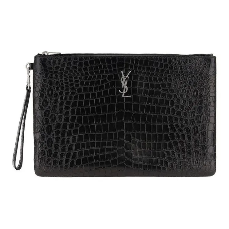 SAINT LAURENT Monogram Leather Clutch Women's Black-0