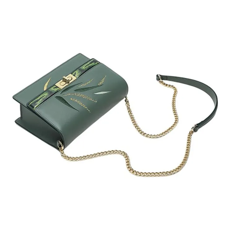 Ancient Yi Xi Cow Leather Vintage Cheongsam Hanfu Shoulder Bag, Crossbody Bag Women's Spruce Green-4