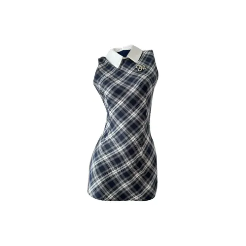 MO VOICE Sleeveless Dresses Women's Blue Check