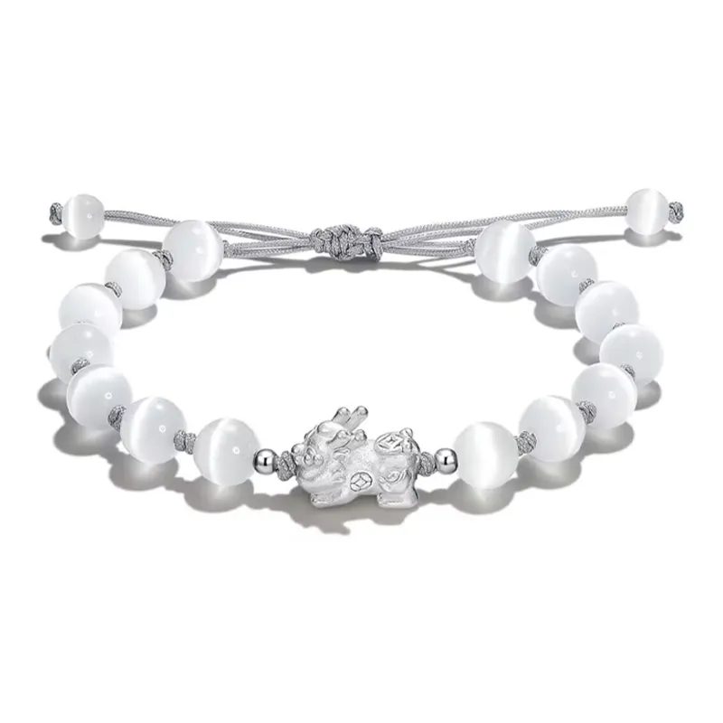 Lao Feng Xiang S999 Fine Silver Sterling Silver Beaded Bracelet Pair Unisex Box-19