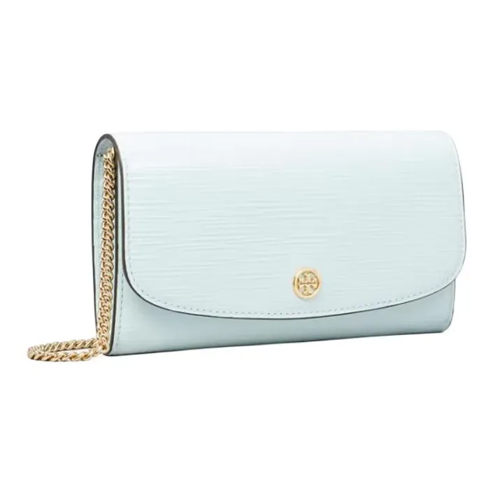 TORY BURCH Patent Leather With Cross Grain Leather Shoulder Bag Crossbody Bag Wallet Women's Light Blue-1