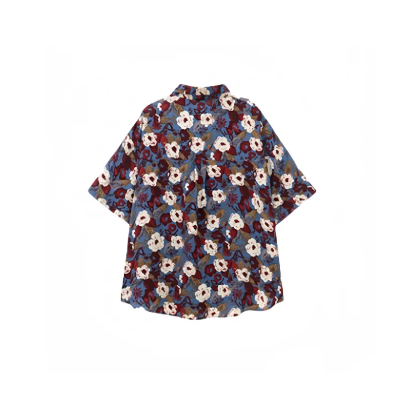 Mu Qingqing T Shirt Women's Blue With White Floral-1