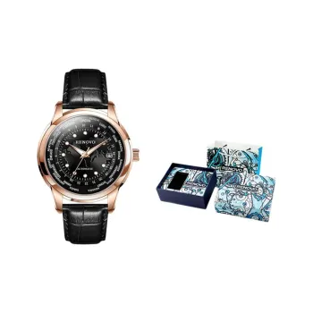 RENOVO Star Collection Mechanical Movement Leather Watch Bands Watch Men's Watches Black Dial