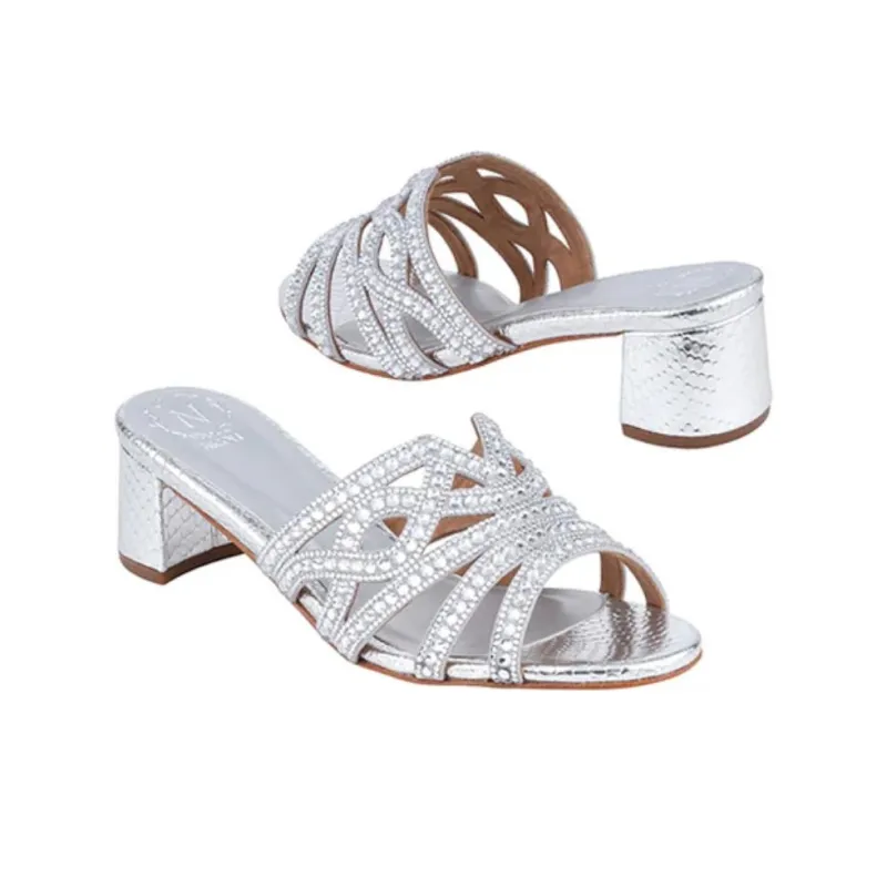 NICOLI Slide Slippers 5cm Women's Silver-4
