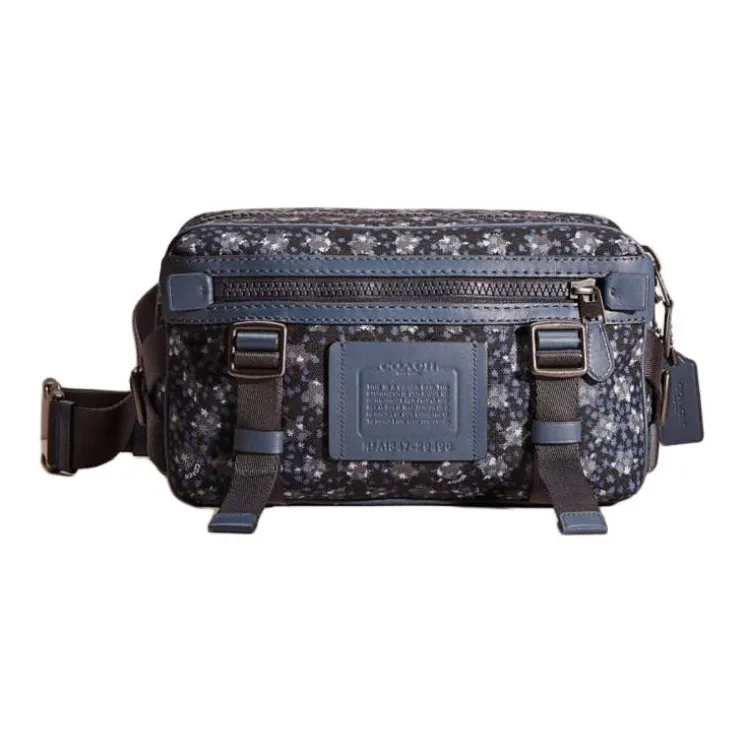 COACH Print CORDURA® Patch Refined Calfskin Shoulder Bag, Crossbody Bag Tubas Women's Bronze & Black & Marine Blue-0