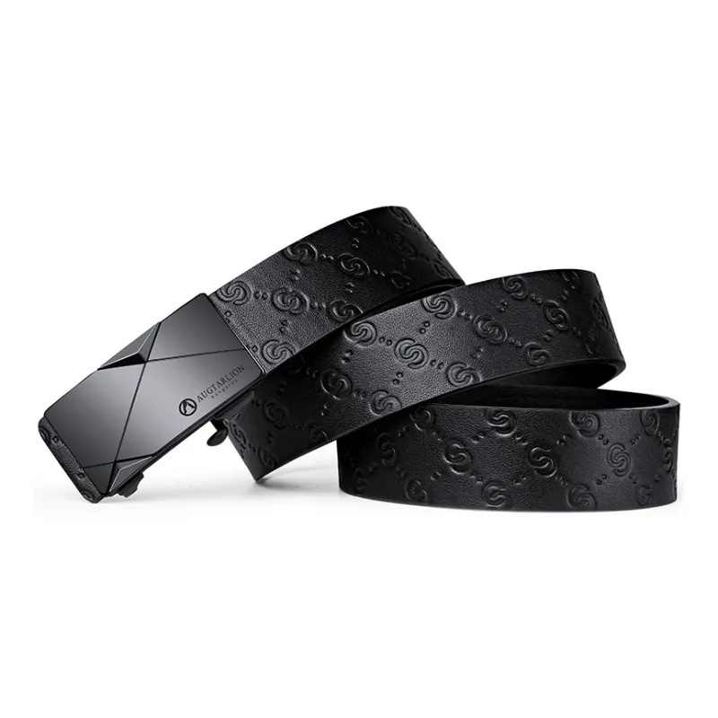 AUGTARLION Luxe Feeling Cut Automatic Buckle Pants Belt Split Cow Leather Leather Belts Men's Gunmetal 3.5cm-1