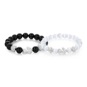 Lao Feng Xiang S999 Fine Silver Sterling Silver Beaded Bracelet Pair Unisex Box