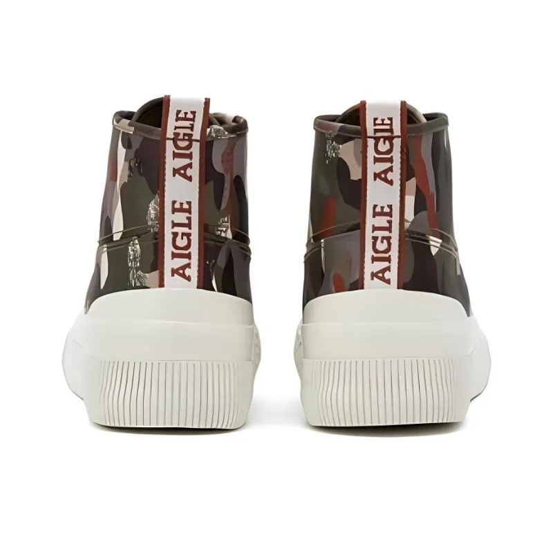 AIGLE Rubber Mid W Pt Anti-Slip Wear-Resistant Breathable Lightweight Mid-Top Canvas Shoes Women's Red Green-3