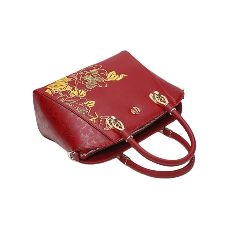 Ancient Yi Xi Cow Leather Cheongsam Mom Bag Shoulder Bag, Crossbody Bag, Handbag Women's Rouge Red-4