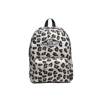 Vans Polyester Coated Polyurethane Backpack Regular Unisex White With Leopard Accents