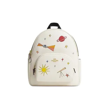 COACH Court Leather Backpack Large Size Women's Chalk Multicolor