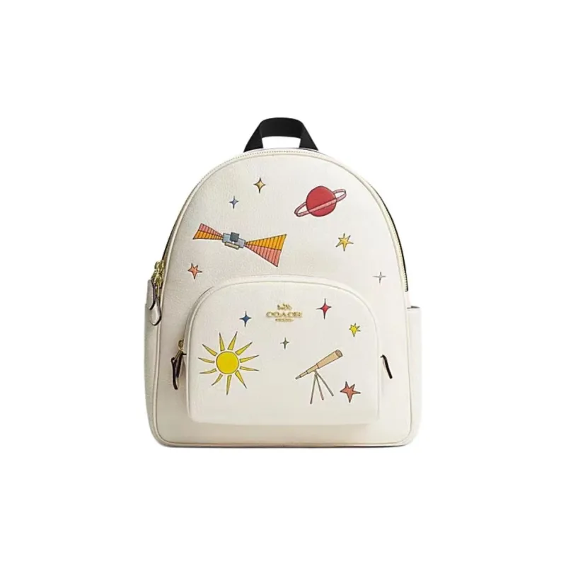 COACH Court Leather Backpack Large Size Women's Chalk Multicolor-0