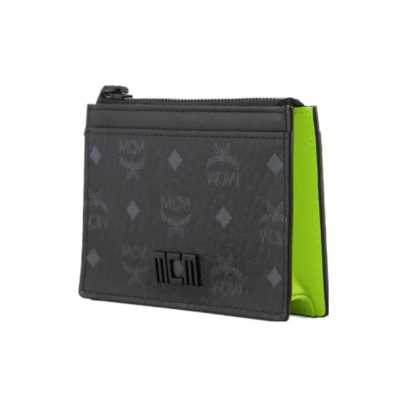 MCM Tech Artificial Leather Cow Leather Patchwork Money Clip Card Holder Men's Black-2