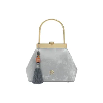 Ancient Yi Xi Cow Leather Niche Handbag Cheongsam Coin Purse Trumpets Women's Frost Silver