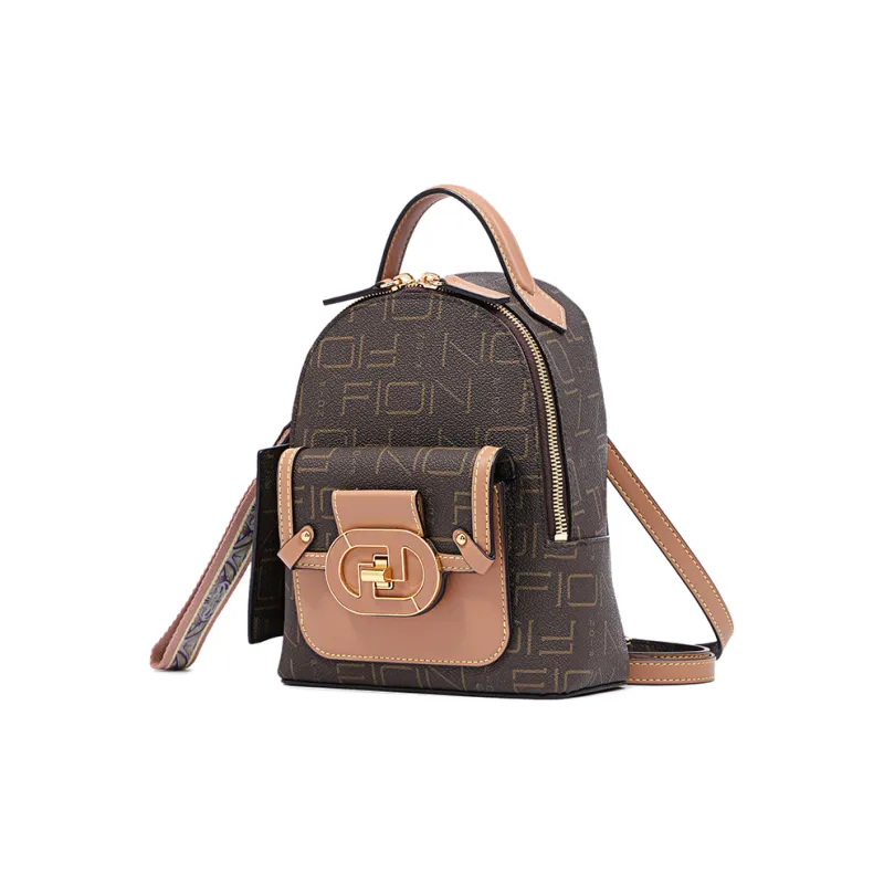 FION Artificial Leather With Cow Leather Backpack Women's-1