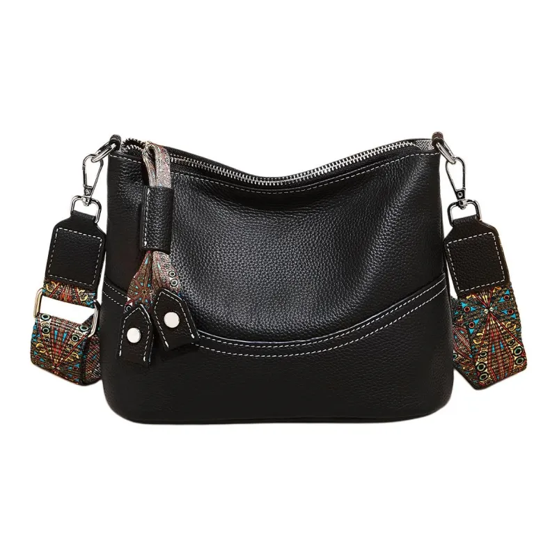 Marino Orlandi Cow Leather Bonded Synthetic Leather Shoulder Bag Bucket Mom Bag Large Size Women's Black/White/Gray-1